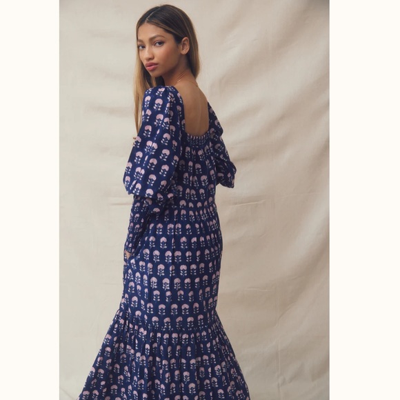 NWT Ophelia & Indigo Lulu Dress Navy Hydrangea Block Print - Picture 5 of 9